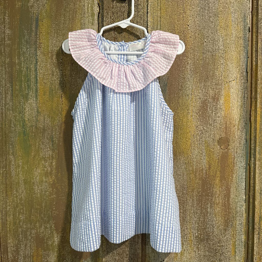 pink and blue stripped dress