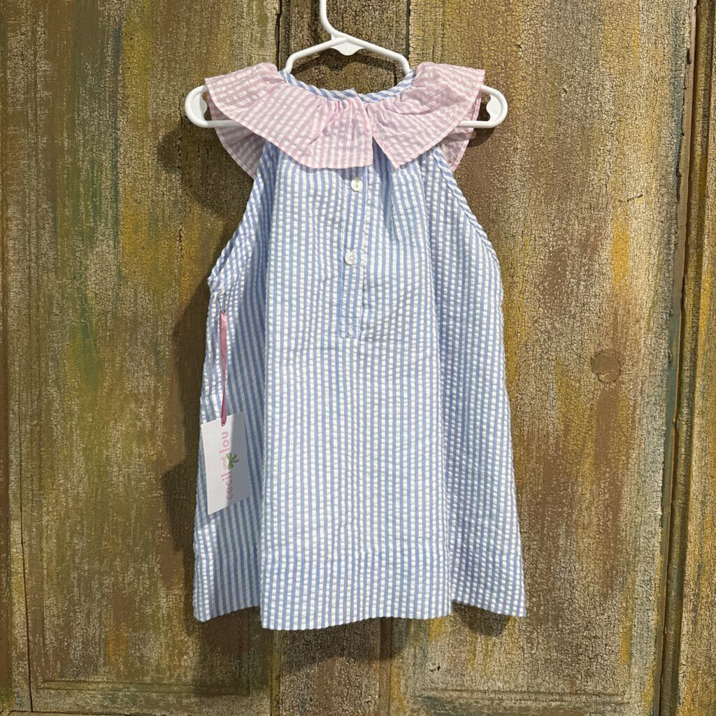 pink and blue stripped dress