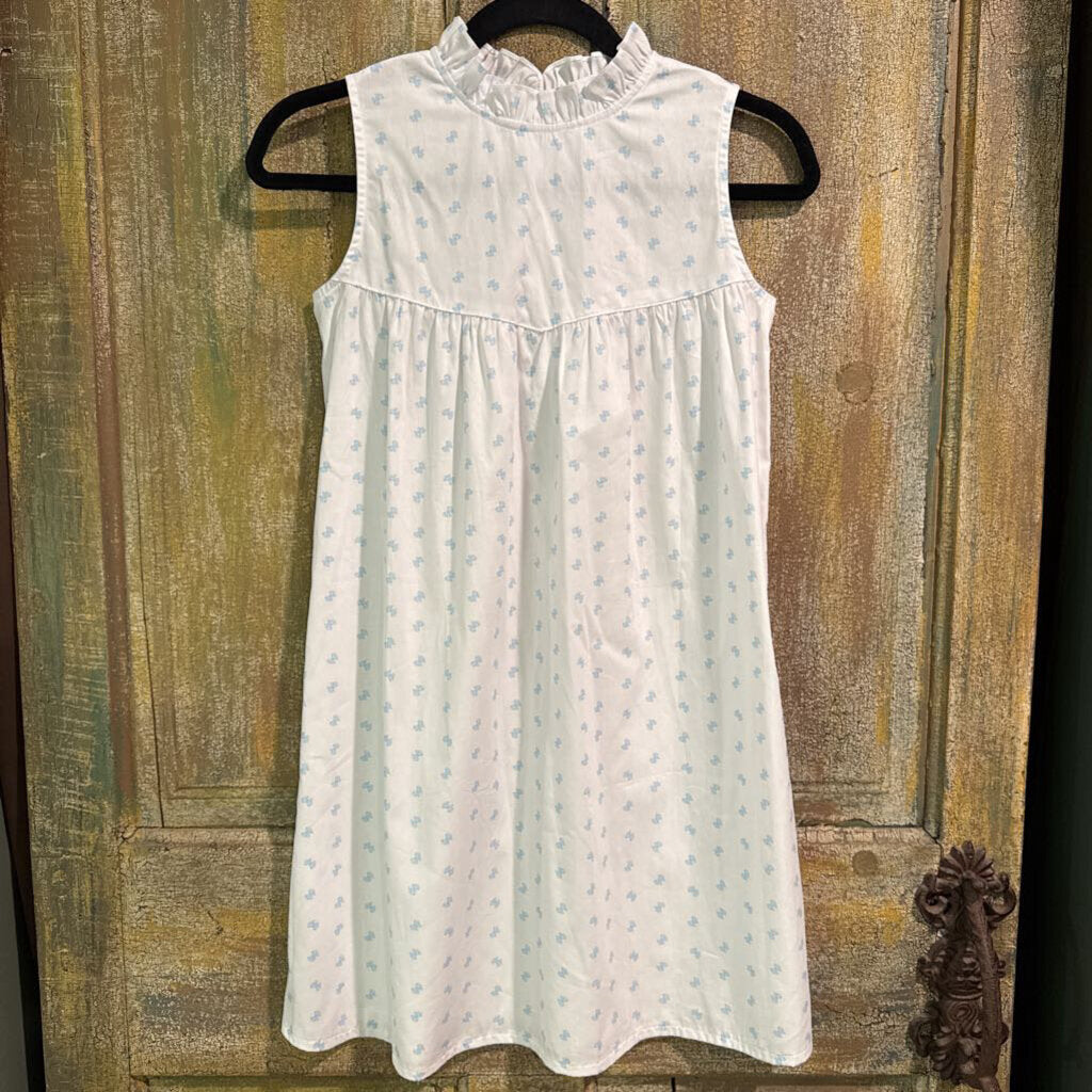 white with blue bow dress