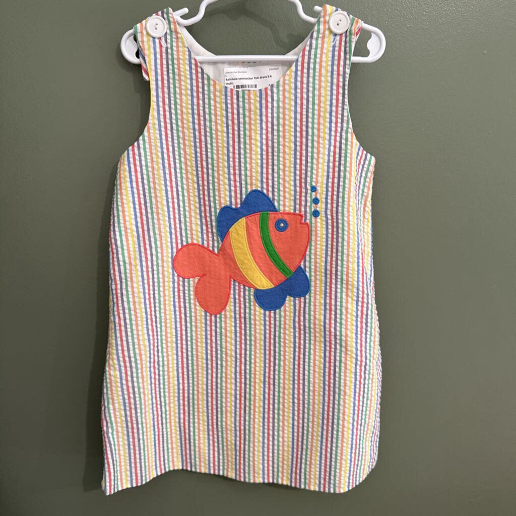 Rainbow seersucker fish dress