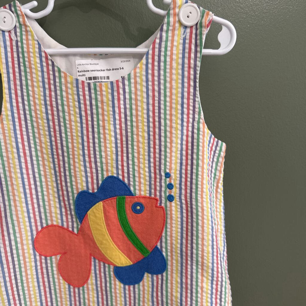 Rainbow seersucker fish dress
