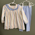 pastel stripped shirt with blue leggings