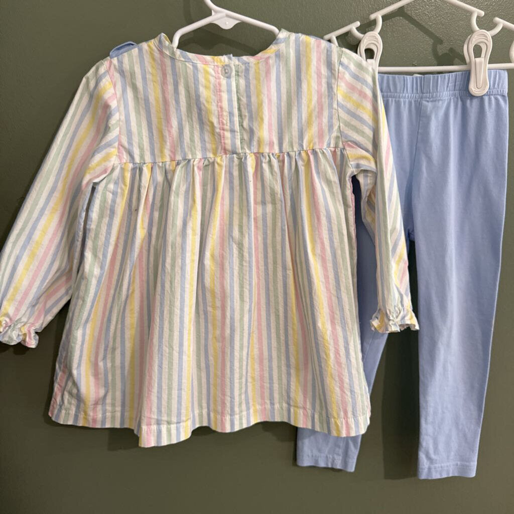 pastel stripped shirt with blue leggings