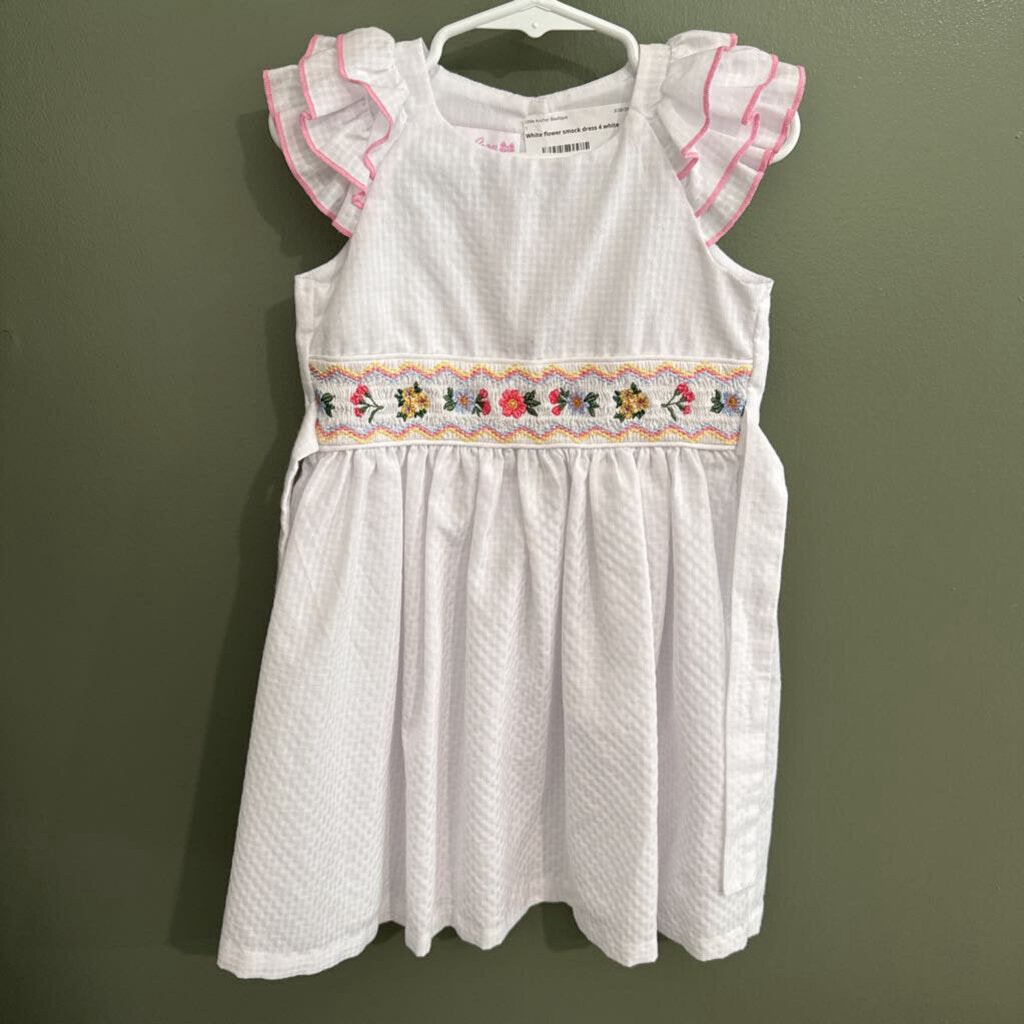 White flower smock dress
