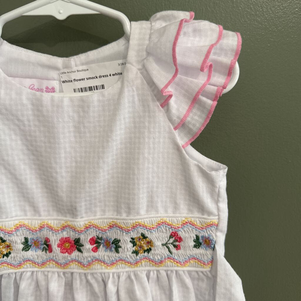 White flower smock dress