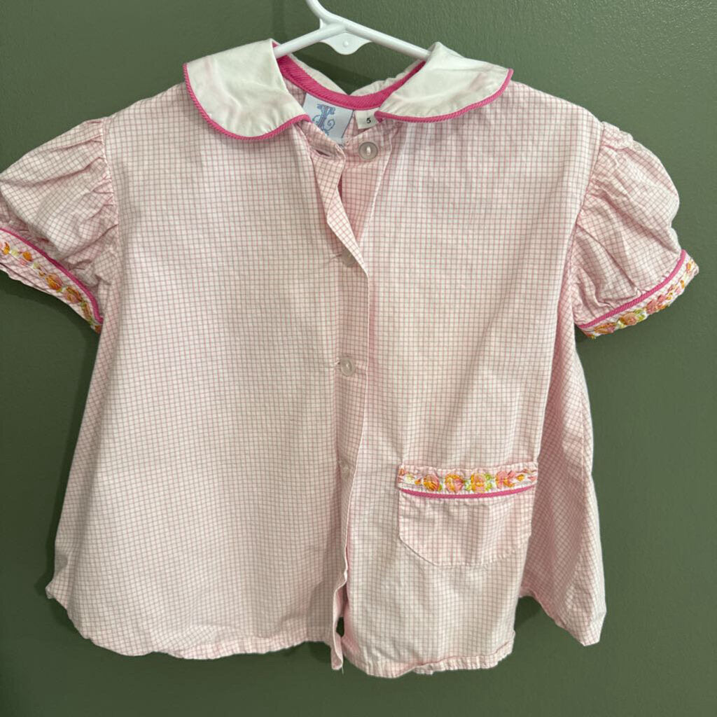 Pink plaid shirt w/pink piping
