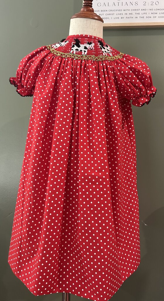 Red cow smock dress