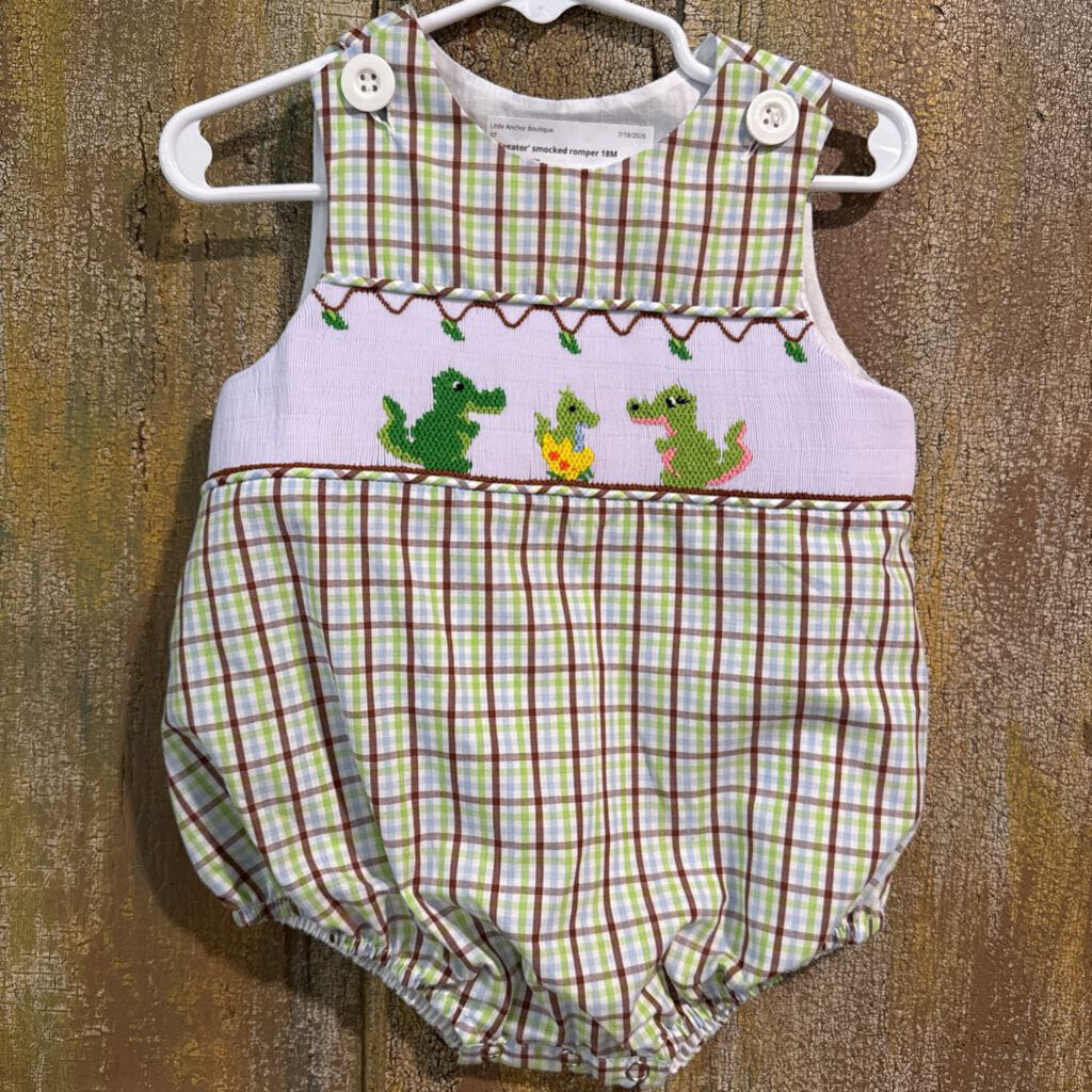 'Allegator' smocked romper