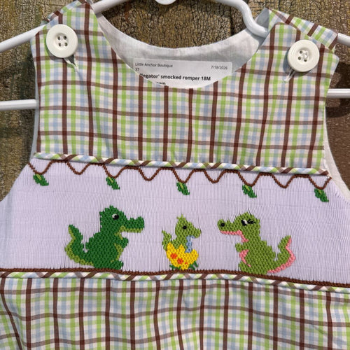 'Allegator' smocked romper